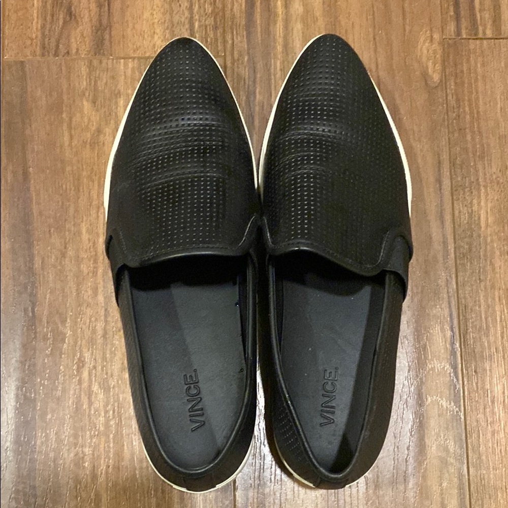 Vince Women Black Leather Slip-On platform Shoes Size7.5